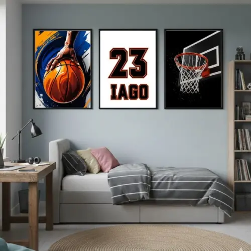 Quadros Quarto de Menino Basquete Moldura com Vidro 33x43cm