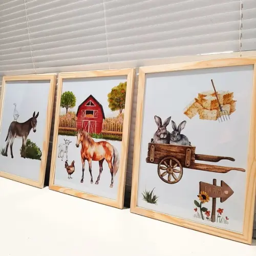 Quadros Quarto de Menino Fazendinha Cavalo Moldura 33x43 cm