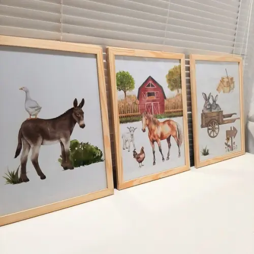 Quadros Quarto de Menino Fazendinha Cavalo Moldura 33x43 cm
