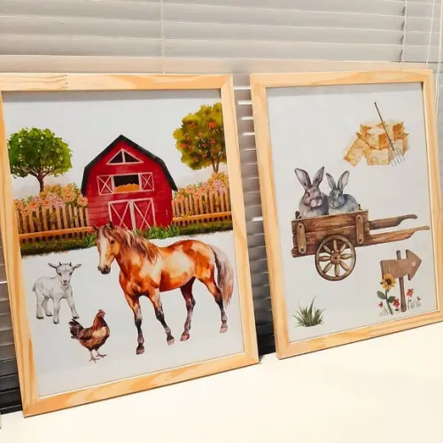 Quadros Quarto de Menino Fazendinha Cavalo Moldura 33x43 cm