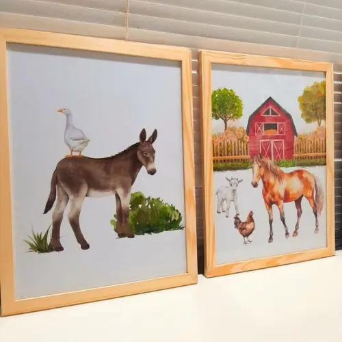 Quadros Quarto de Menino Fazendinha Cavalo Moldura 33x43 cm