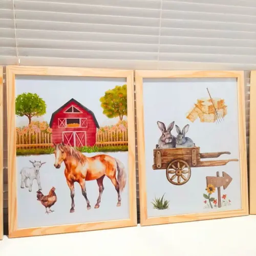 Quadros Quarto de Menino Fazendinha Cavalo Moldura 33x43 cm