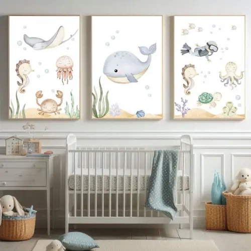 Quadros Quarto Infantil Unissex | Fundo do Mar Aquarela