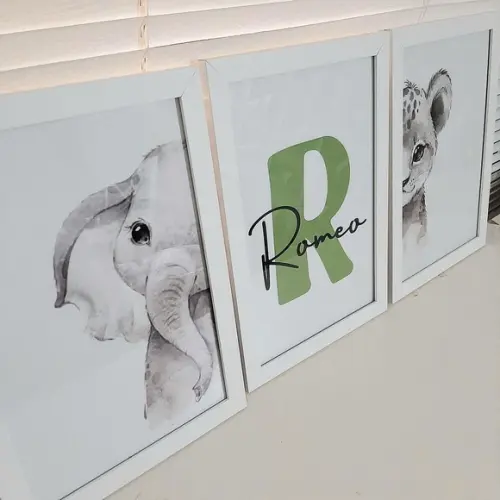 Quadros Quarto Menino Infantil Safari com Nome 33x43 cm