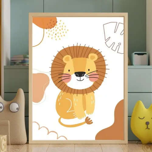 Quadros Safari Baby Quarto Infantil Leão Elefante 33x43 cm