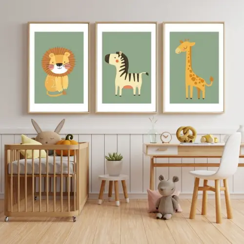 Quadros Safari Bebê com Moldura e Vidro Seguro 23x33 cm