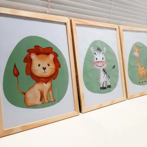 Quadros Safari Baby Quarto Infantil Menino Menina 33x43 cm