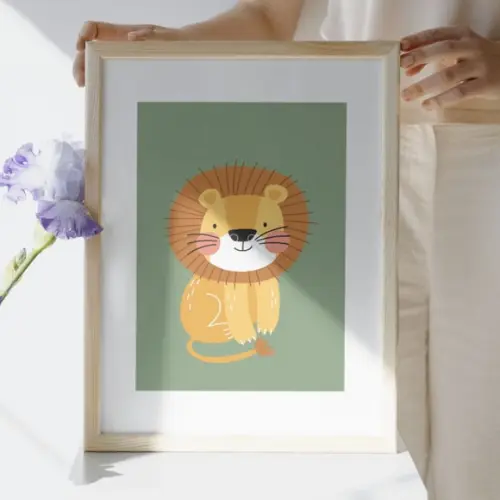 Quadros Safari Bebê com Moldura e Vidro Seguro 23x33 cm