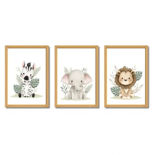 Quadros Safari Bebê com Moldura e Vidro Seguro 23x33cm