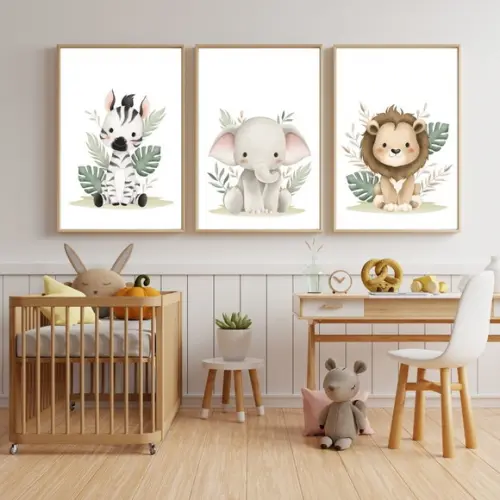 Quadros Safari Bebê com Moldura e Vidro Seguro 23x33cm