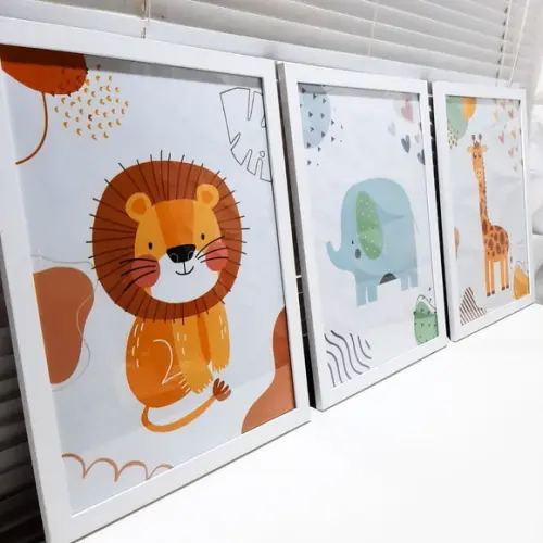 Quadros Safari Infantil Minimalista Moldura com Vidro 33x43