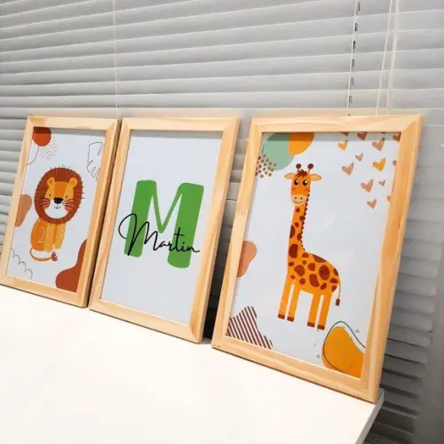 Quadros Safari Infantil Minimalista Personalizado 33x43 cm