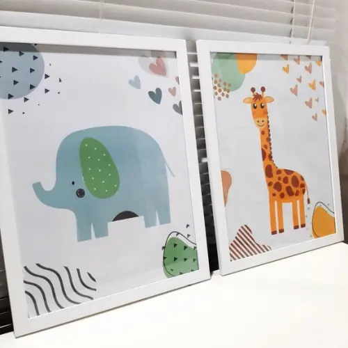Quadros Safari Infantil Minimalista Moldura com Vidro 33x43