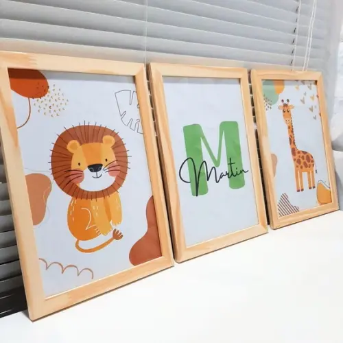 Quadros Safari Infantil Minimalista Personalizado 33x43 cm
