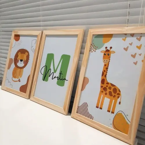 Quadros Safari Infantil Minimalista Personalizado 33x43 cm