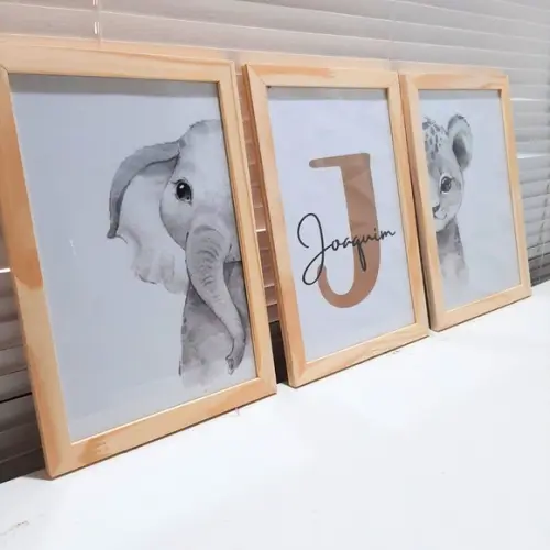 Quadros Safari Personalizado com Nome da Criança Bebe 23x33