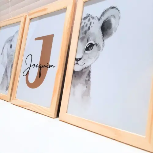 Quadros Safari Personalizado com Nome da Criança Bebe 23x33