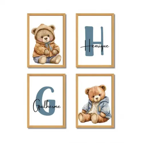 Quadros Ursinho Azul Personalizado | Decoração Quarto Bebê