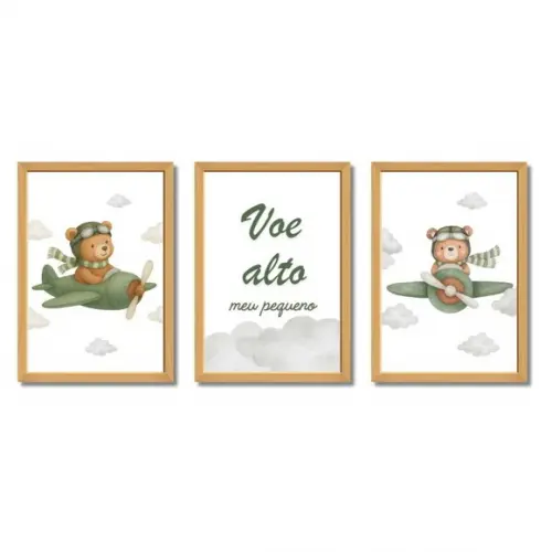 Quadros Urso Aviador Quarto de Menino com Vidro