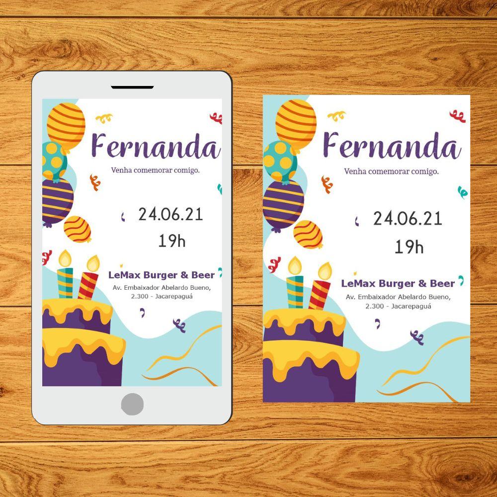 Convite digital de Aniversário Bolas e bolos