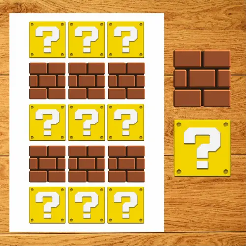 Arquivo Digital A4 - Adesivo ? e Tijolinho Mario Bross 5x5 cm
