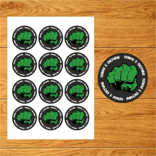 Arquivo Digital A4 - Tag/adesivo Redondo Hulk 6 cm