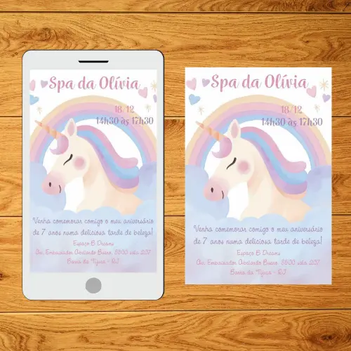 Convite digital de Aniversário Unicórnio