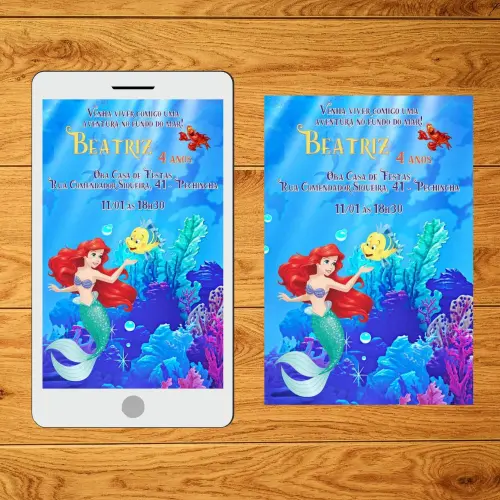 Convite digital de Aniversário Pequena Sereia