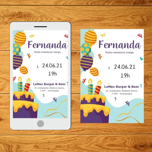 Convite digital de Aniversário Bolas e bolos