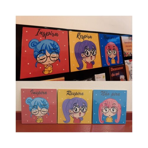 Trio de Porta copos/ ímãs decorativos  Inspira, Respira, Não P