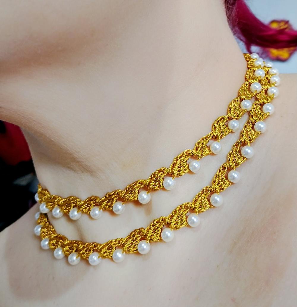 Colar Choker Pérolas Duplo