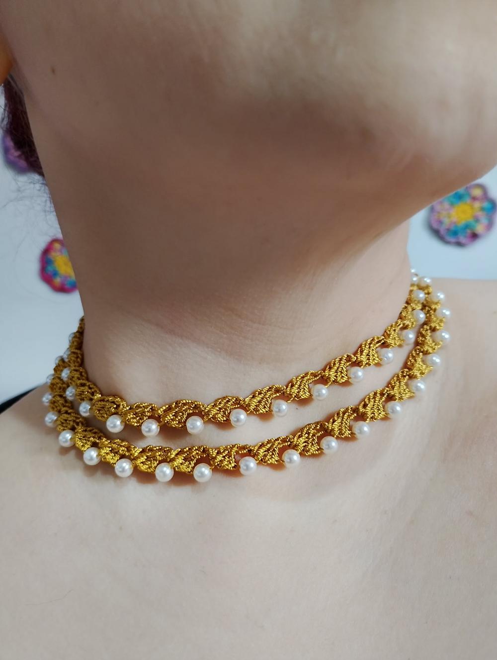 Colar Choker Pérolas Duplo