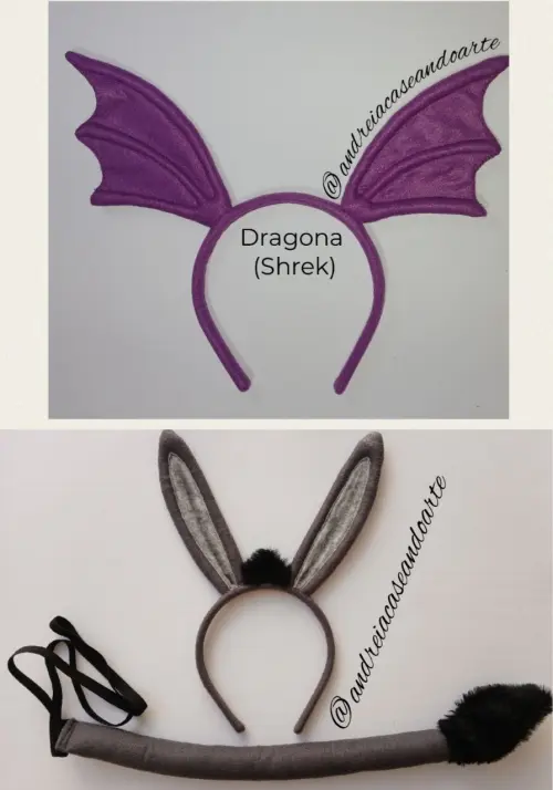 Tiaras Dragona e Burro + Rabo (Shrek)