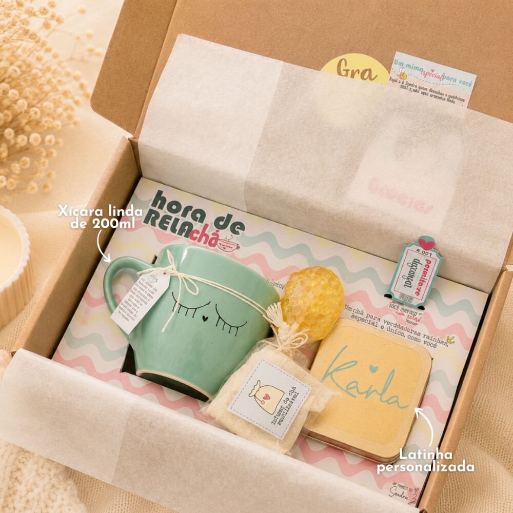 Kit Presente Relaxante Personalizado com Xícara, Chá Antiestres