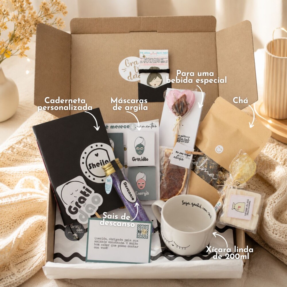 Kit Autocuidado Feminino Presente Criativo com Caneca Chá Spa Re