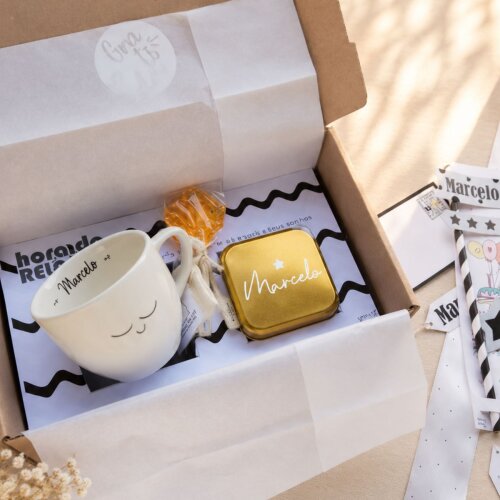 Kit Presente Personalizado para o Dia dos Pais | Chá Relaxante com Xícara Pintada à Mão