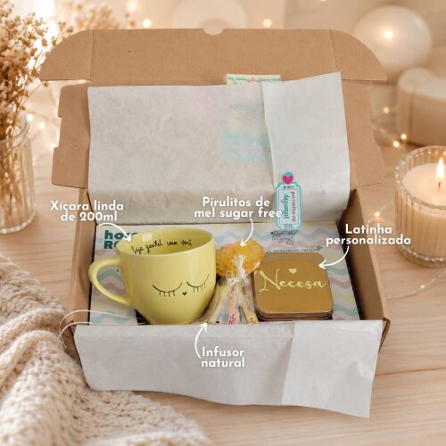 Kit Presente Relaxante Personalizado com Xícara, Chá Antiestres