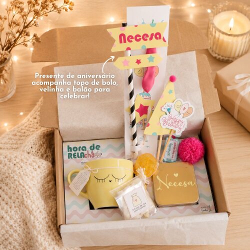 Kit Presente Relaxante Personalizado com Xícara, Chá Antiestres