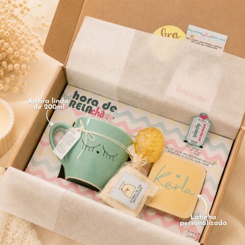 Kit Presente Relaxante Personalizado com Xícara, Chá Antiestres