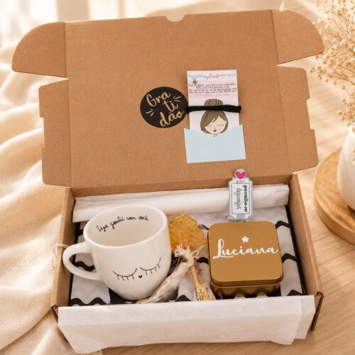 Presente para Mulher | Kit Relaxante com Chá, Xícara para Aniversário Agradecimento cor Branca - Pronta entrega