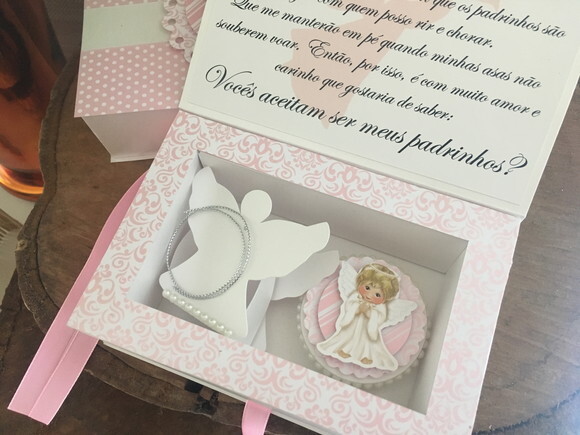 Caixa convite Padrinhos Anjinho