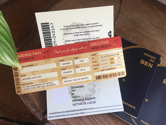 Convite Passaporte + Ticket de Embarque destacável