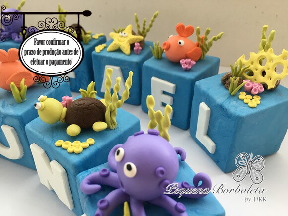 Cubo com Letra Fundo do Mar biscuit
