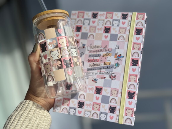 Kit Dia dos Professores Meow Pasta + Copo de vidro