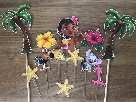Topo de Bolo Moana Baby 12 Elementos