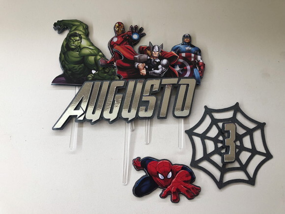 Topo de Bolo Vingadores Luxo 7 Elementos