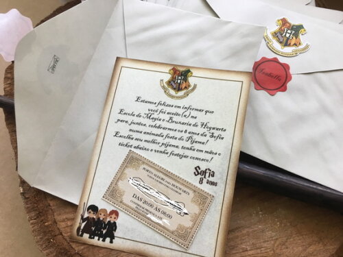 Convite Harry Potter Carta de Hogwarts
