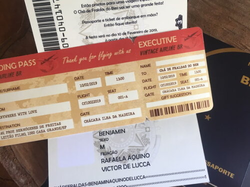 Convite Passaporte + Ticket de Embarque destacável