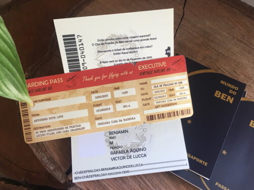Convite Passaporte + Ticket de Embarque destacável