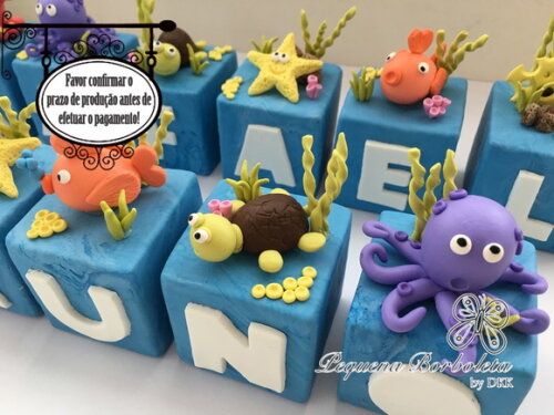 Cubo com Letra Fundo do Mar biscuit